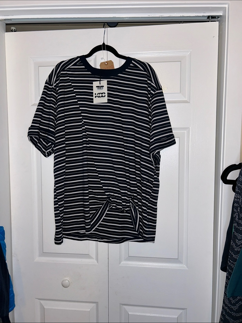 NWT KBB By Kahlana Striped Short-Sleeve Knit Shirt - Navy /White